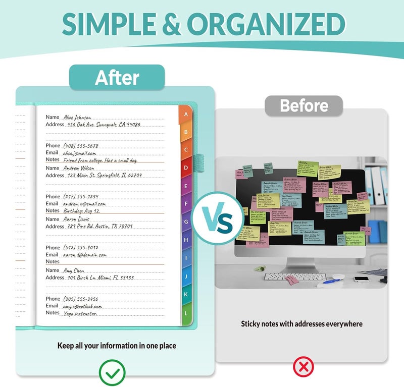 SUNEE Address Book with Colorful Alphabetical Tabs, Address Notebook Organizer for Record Contacts, 5.3'' x 7.7''- Aquamarine - Image 3